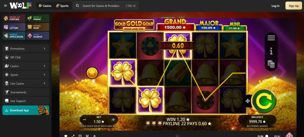 Gold Gold Gold Hold and Win Slot at Wolf.io Casino